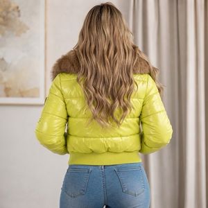 Veste matelassée en cuir d'agneau pour femme avec capuche en fausse fourrure |   Manteau d'hiver - Manteaux en peau d'agneau de luxe S-XXL - Product Image 6
