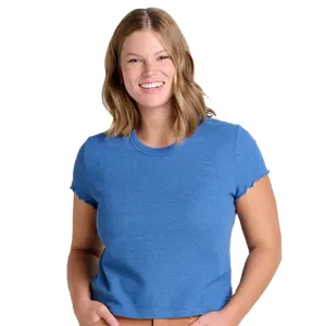 T-shirt Waffle da donna a manica corta in maglia-morbido cotone misto, confortevole e traspirante, ideale per la stratificazione in tutte le stagioni