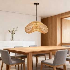 Lampe suspendue en rotin moderne et écologique, amovible, pour salon, salon de thé, décoration, luminaire de bar, éclairage intérieur, fait main - Product Image 1