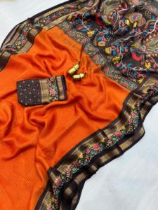 Sari de Seda Suave con Bordado Zari Chex Jacquard, Diseño Moderno para Todas las Temporadas, Estilo de Vida Saurya, Informal, para Graduación - Product Image 4