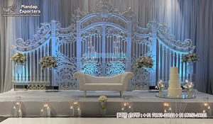 Elegantes decoraciones asiáticas para bodas, marcos dorados y paneles tallados en fibra tradicional para escenario Walima, Marcos traseros tallados a mano - Product Image 4