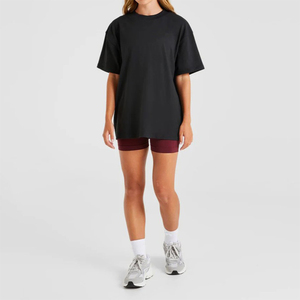 T-shirt de sport noir surdimensionné pour femme de haute qualité, doux, léger et design, à manches courtes, pour la gym et l'entraînement, coupe décontractée - Product Image 3
