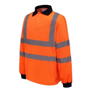 Men's High Visibility Reflective Safety <b>Polo</b> Shirt Long Sleeve Solid Color Knitted Polyester Casual Plus Size <b>Orange</b> Yellow - Product Image 2