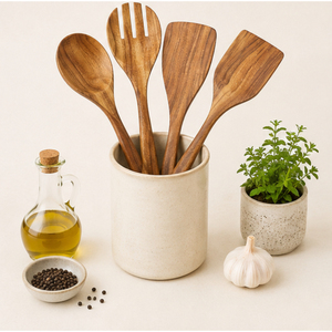 Ensemble de cuillères de cuisine en bois écologiques et modernes, spatules en bois compatibles avec les ustensiles antiadhésifs, fournitures de cuisine en vrac - Product Image 6