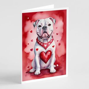 Whimsical American Bulldog My Valentine Tarjetas de felicitación Paquete de 8 tarjetas de notas en blanco con sobres A7 Tamaño 5x7 - Product Image 1