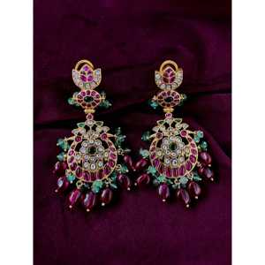 Sangeetha Jewellers 92.5 Silver Kundan <b>Fine</b> <b>Dangle</b> <b>Earrings</b> - Product Image 1