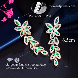 Pendientes de Plata 925 con Hojas y Circonitas Verdes, Pendientes Colgantes Florales con Circonita Cúbica para Bodas y Fiestas - Product Image 1