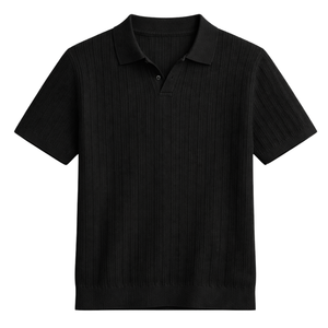 Polo en maille pointelle noire pour homme, manches courtes, 100 % coton, coupe ajustée, décontracté, respirant, haut de mode estival pour la vente en gros et l'OEM - Product Image 1