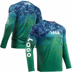 Camisa de Pesca Unisex Personalizada de Manga Larga con Protección Solar UPF 50, Secado Rápido, Estampado Digital Verde y Azul, Ropa Deportiva 100% Poliéster - Product Image 1