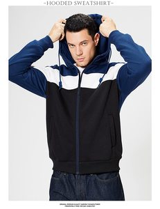 Full <b>Zipper</b> Color Blocking Hooded Casual Autumn Wear Blue White <b>Black</b> French Terry Customized <b>Hoodies</b> - Product Image 4