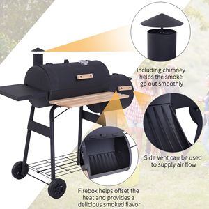 Griglia BBQ a Carbone con Ruote, Ventilazione Laterale, 2 Ripiani, Griglia Metallica, Termometro per Affumicatura e Pizza - Product Image 6