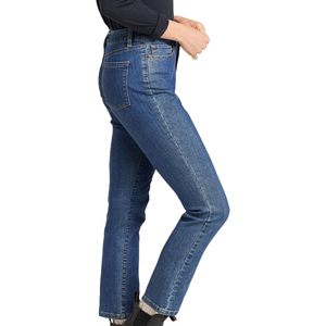 Jean en denim taille haute pour femme, coupe skinny droite, délavage moyen, longueur intégrale, couleur unie, respirant, en coton, pour l'automne - Product Image 5