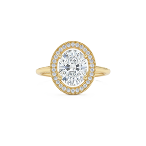 Bague de fiançailles en or massif 14 carats avec halo minimaliste en acier inoxydable, diamant de laboratoire ovale et rond, couleur DEF, clarté VVS-VVS - Product Image 1