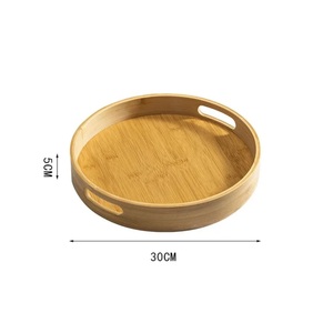 Ensemble de plateaux décoratifs ronds en bois élégants avec poignées, motif paysager écologique, design moderne, plateaux gigognes, vente en gros. - Product Image 5