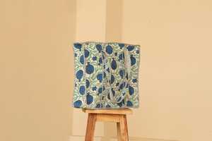 Bolso tote de lona acolchado hecho a mano con estampado floral de granada azul, estilo nacional, bolso de hombro, bolso tote de tela acolchada, bolso floral - Product Image 5