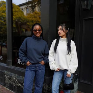 <b>Womens</b> <b>White</b> Oversized Turtleneck <b>Sweatshirt</b> Mock Neck Drop Shoulder Fleece Pullover Casual Autumn Tops - Product Image 6