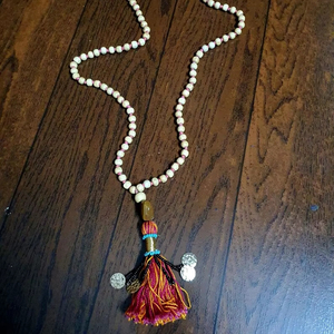 Handmade Wooden Beaded Tassel <b>Necklace</b> Colorful Multi Tassel Boho <b>Statement</b> Healing Jewelry Gift - Product Image 1