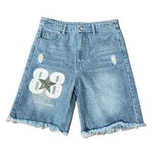 Shorts en jean coupe ample, shorts en jean à jambes larges, shorts en jean déchirés, shorts en jean usés, shorts en jean pour hommes, jorts Y2K, bleu vintage - Product Image 1