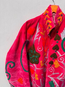 Handmade Pink Velvet <b>Jacket</b> for Women Traditional Kashmiri Suzani Hand Embroidered Winter Coat Artisanal Luxury Bomber Blazer - Product Image 4