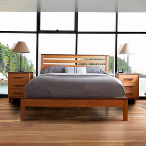 Wholesale Contemporary Solid Wood <b>Bed</b> | Horizontal Slat Headboard <b>Platform</b> <b>Bed</b> <b>Frame</b> - Product Image 1