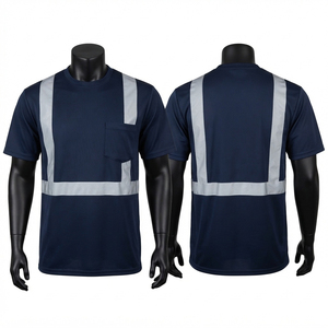 เสื้อยืดทำงานพรีเมียม 220 กรัม ผ้าฝ้าย/ใยไผ่ สีกรมท่า ซับเหงื่อ แผ่นสะท้อนแสง เสื้อยืดนิรภัย สกรีนโลโก้ได้ ผู้ชาย แขนสั้น - Product Image 1