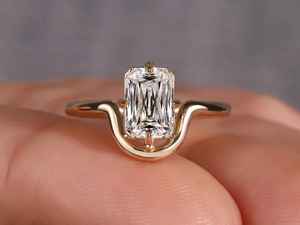 Anillo de banda curva con diamante de corte cruzado cultivado en laboratorio, certificado por IGI, para mujer, oro sólido de 14K, regalo de compromiso moderno para novias - Product Image 6