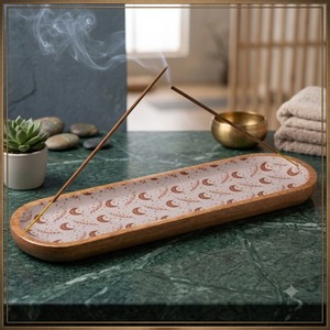 Moderno Recolector de Ceniza de Incienso de Madera Esmaltada con Diseño de Luna, Decoración para el Hogar, para Incienso de Sándalo, Rosa, Abeto, Fresa y Océano - Product Image 1