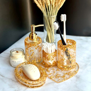 Gold Resin <b>Bathroom</b> Sink <b>Set</b> Refillable <b>Soap</b> <b>Dispenser</b> Bottle Countertop Vanity Organizer Decor - Product Image 3
