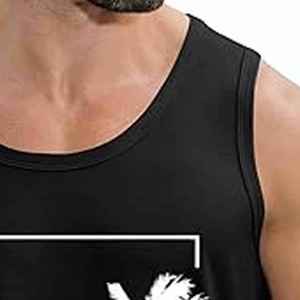 Débardeur sans manches noir pour homme, col rond, imprimé palmiers, style décontracté, respirant, tricoté - Product Image 6