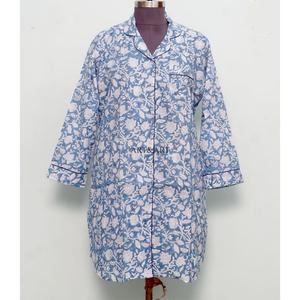 Vestidos Casuales Bohemios Indios para Mujer, 100% Algodón, Tejido de Punto, Estampado Floral, Manga Larga, Cuello en V, Ajustado, Ecológico, Lavable, con Botones, de Secado Rápido - Product Image 1