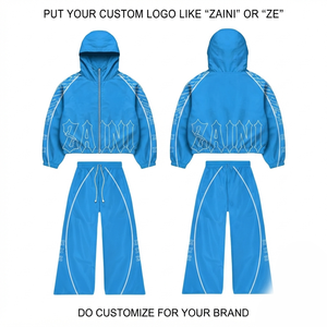 ชุดวอร์มกันลมมีฮู้ดสำหรับผู้ชาย ZAINI ผ้าถักน้ำหนัก 300 กรัม ระบายอากาศได้ดี ผลิตจากโพลีเอสเตอร์/ไนลอน พร้อมโลโก้ด้านหน้าและแผงสีน้ำเงินตัดกัน - Product Image 1