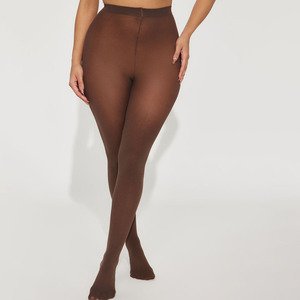 Collants opaques marron pour femme, taille haute, sans pieds, doublés polaire, adaptés aux peaux mélaninées - Product Image 1