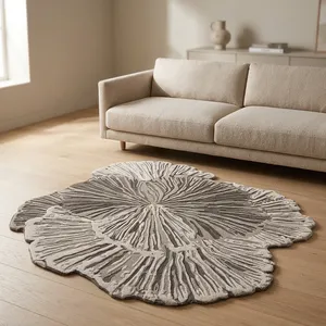 Tapis HILTEX moderne rectangulaire de style farmhouse, en laine tuftée à la main, écologique, avec envers antidérapant en latex, motif floral vert et blanc, taille moyenne - Product Image 2