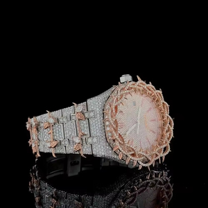 Montre unisexe de luxe Hip Hop Iced Out à mouvement automatique à quartz ETA, boîtier en acier inoxydable 40 mm, cadran à aiguilles, Moissanite VVS taille ronde - Product Image 3