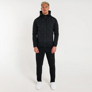 Chaqueta de Invierno Acolchada Negra para Hombre, con Capucha, Cuello Alto Personalizado, Logotipo Frontal, Ropa de Calle, Venta al Por Mayor - Product Image 1