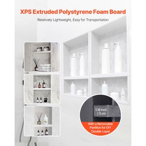Étagère de douche moderne de 4 pouces d'épaisseur, 16 x 24 pouces, amovible, pour rangement de savon et shampoing, 2 pièces, encastrée au mur - Product Image 5