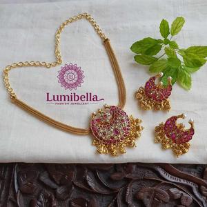 Ruby Moon Attigai Tamil Festive Bridal Jewelry Set-24K Gold Plated American Diamond - Product Image 1