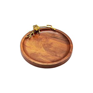 Greatest Quality Round Mango Wood <b>Tray</b> With Metal Handles For <b>Snack</b> Cookies And Tea Coffee Serving Platter For Table Organizer - Product Image 4