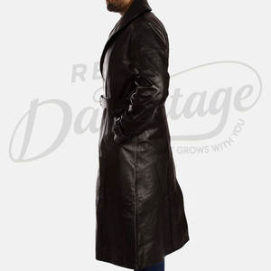 Manteau long en cuir noir de qualité supérieure pour homme, manteau trench ceinturé, manteau en cuir véritable classique, coupe ajustée, coupe-vent d'hiver - Product Image 2