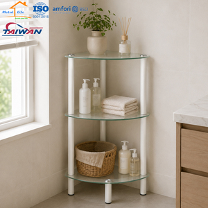 Estante de Almacenamiento de Esquina Multifuncional de Vidrio, Diseño Moderno, Metálico, para Baño, Ducha, Exhibición de Champú, Hecho en Taiwán - Product Image 4
