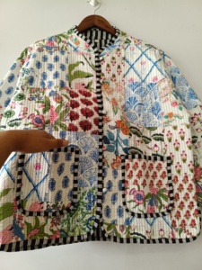 Handmade <b>Patchwork</b> Cotton Kantha <b>Jacket</b>: Reversible Boho Coat - Product Image 6