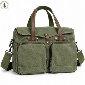 Vintage Canvas <b>Crossbody</b> <b>Bag</b> for <b>Men</b> Large Capacity | Messenger Shoulder <b>Bag</b> with Front Pockets Carry Handles Adjustable Straps - Product Image 1