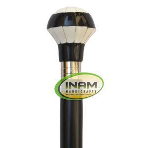 Faceted Resin Knob Wood <b>Walking</b> <b>Stick</b> with Black Shaft | Decorative <b>Walking</b> Cane with Geometric Grip for Hiking and Outdoor Use - Product Image 2