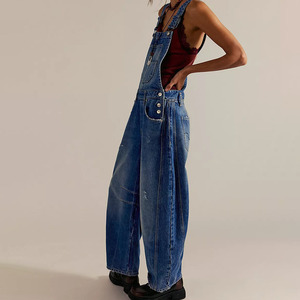 OEM Women Vintage Washed Blue Denim Dungarees Streetwear Cotton Jeans <b>Jumpsuit</b> Wholesale Supplier - Product Image 3
