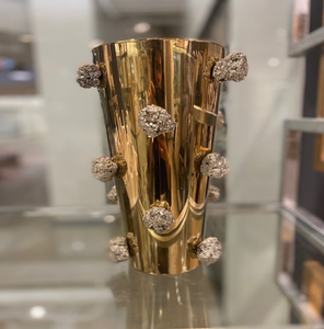 Luxury organic <b>gold</b> textured bark <b>vases</b> accented with a central crystal cluster vein, available at wholesale prices. - Product Image 4