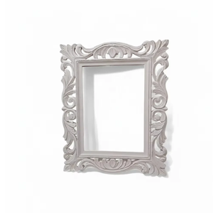 White Wash Mango Wood <b>Square</b> <b>Mirror</b> | Handcrafted Ornate Floral Carved Frame | Distressed Wall Decor | Rustic Modern Decorative - Product Image 2