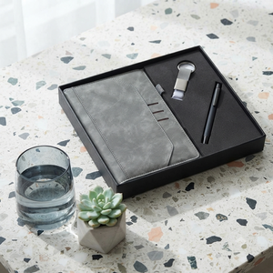 Agenda relié en velours gris de luxe Aurelux RE045, coffret cadeau d'entreprise, porte-clés en métal haut de gamme, 192 pages, professionnel - Product Image 6
