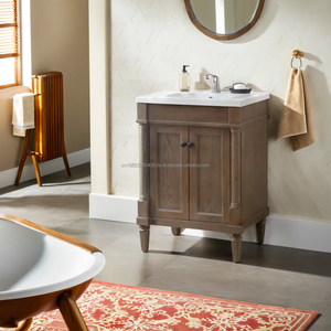 Meuble-lavabo vintage en bois massif à poser au sol avec vasque intégrée, 24 pouces, pour usage hôtelier - Product Image 2