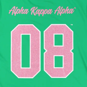 เสื้อยืด AKA Green Greek Letter Glitter สีชมพู สไตล์เชนิลล์ ลายกราฟิก เสื้อยืดคอกลมผ้าฝ้ายสำหรับผู้หญิง สีเขียวชมพู - Product Image 5