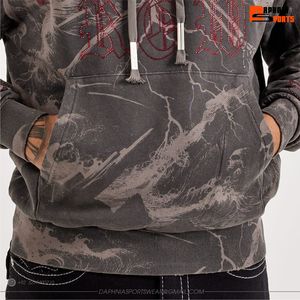 Sweat-shirt à capuche oversize pour homme, imprimé streetwear brodé de strass, en polyester French Terry, coupe automne, unisexe - Product Image 5